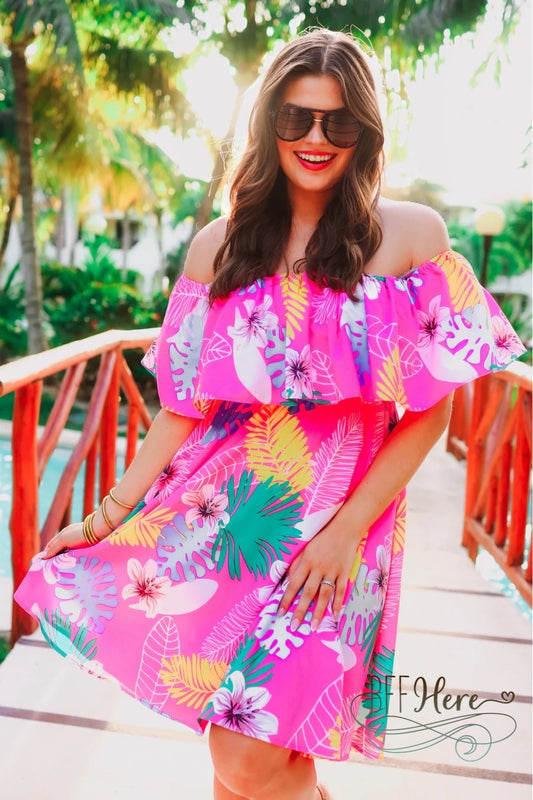 PREORDER-Truly Tropical Off The Shoulder Dress (Ships Middle of June) - BFF Here