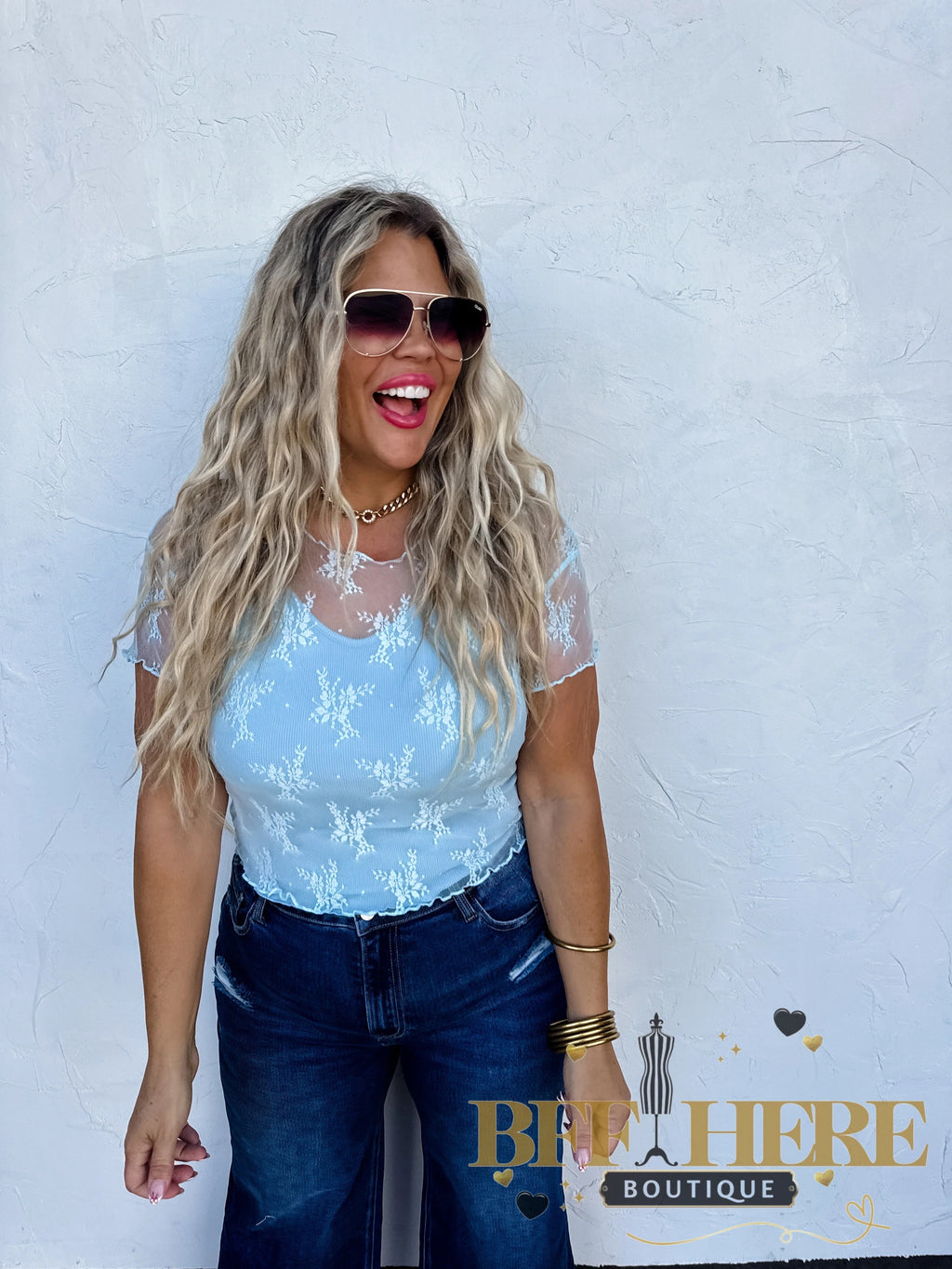 Alle Short Sleeve Lace Mesh Top by Blakeley / Choice of Color - BFF Here