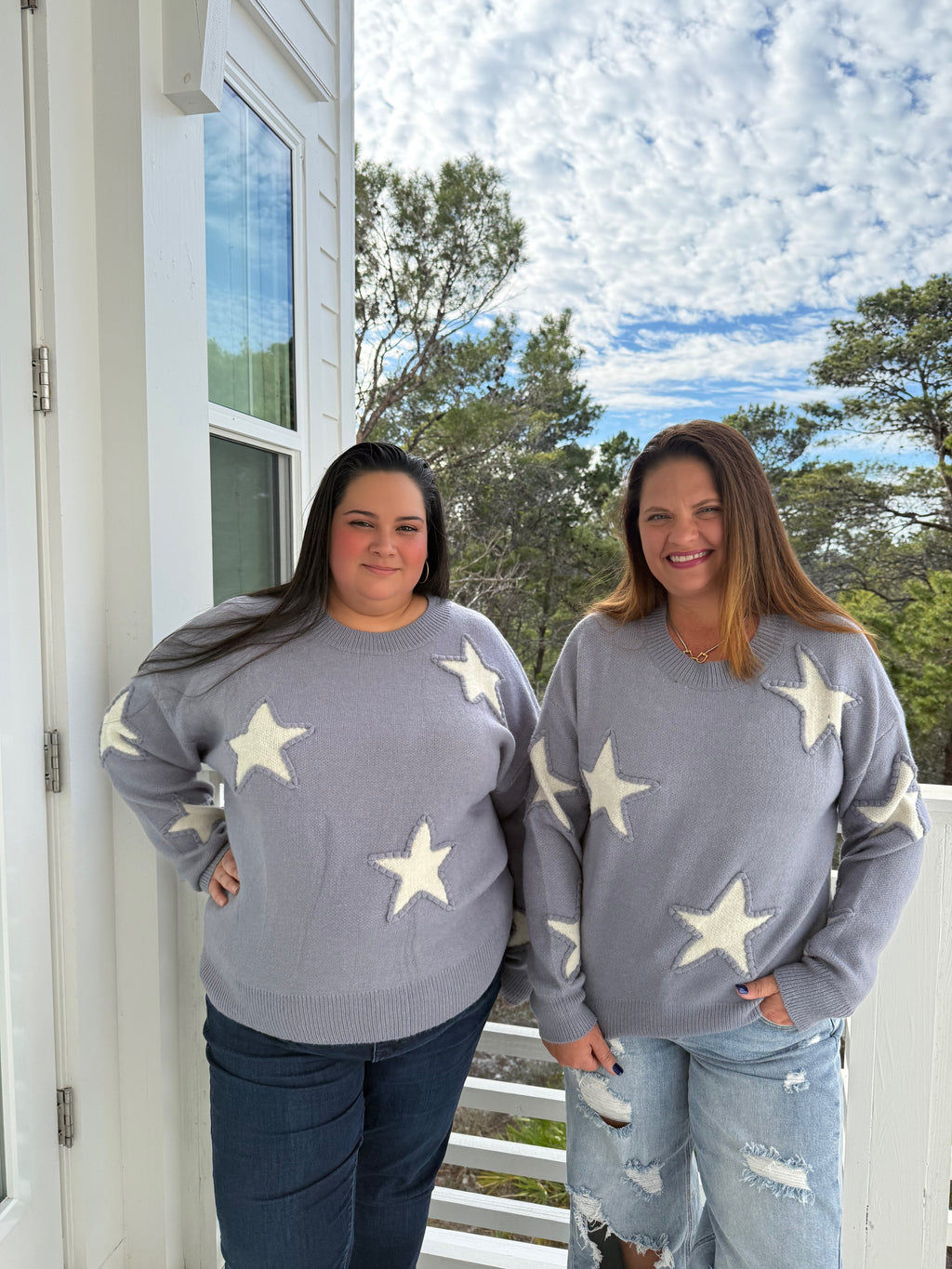Crew Neck Sweater with Bold Star Print by Sew In Love (Ships 2-3 weeks) - BFF Here