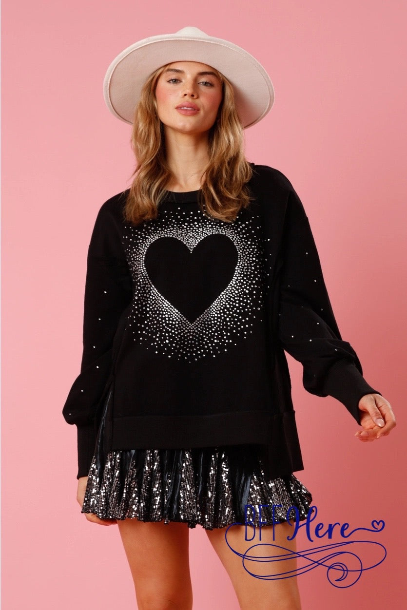 Sparkle & Shine: Rhinestone Heart Pullover - BFF Here