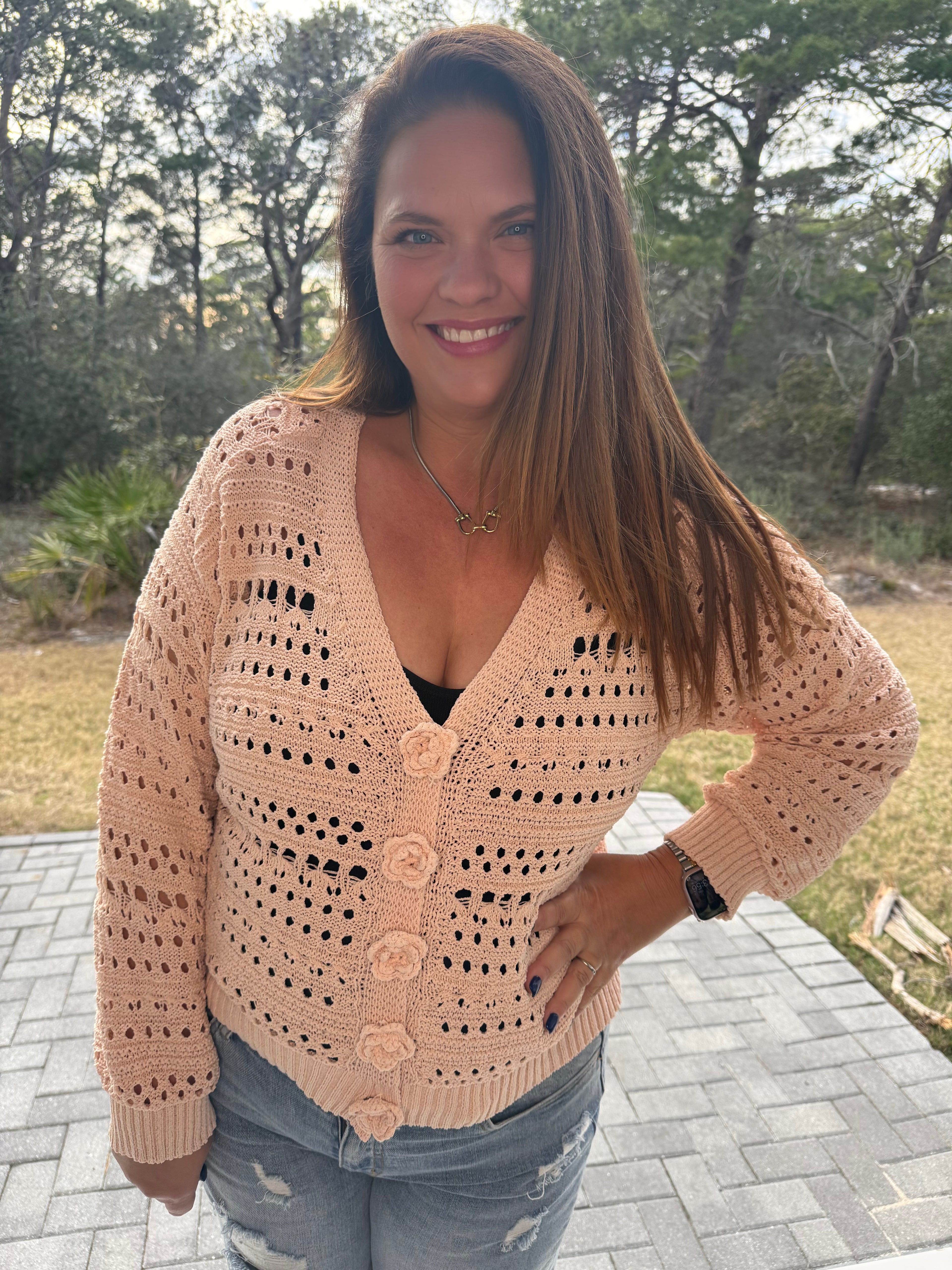 Preorder: 3D Floral Buttons Long Sleeve Thin Sweater Knit Cardigan by POL (ETA: May) - BFF Here