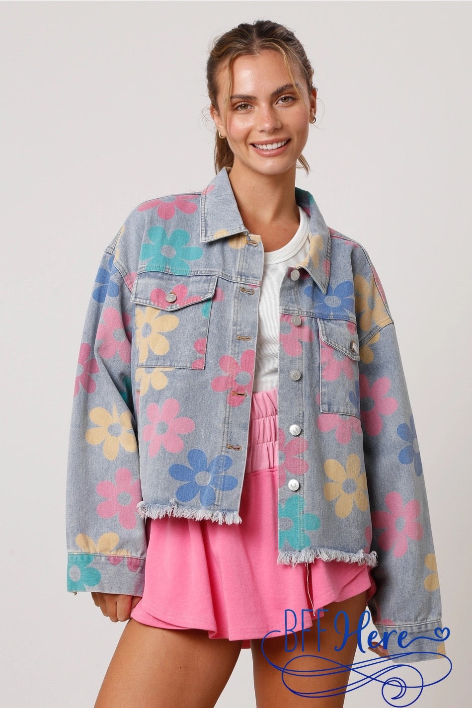 Blooming Style: Floral Print Denim Jacket - BFF Here