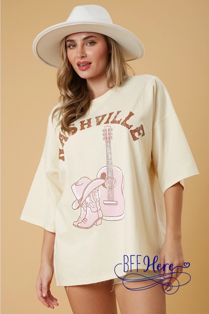PREORDER: Music City Chic: Nashville Oversized Tee / Choice of Color (Ships Middle of March) - BFF Here