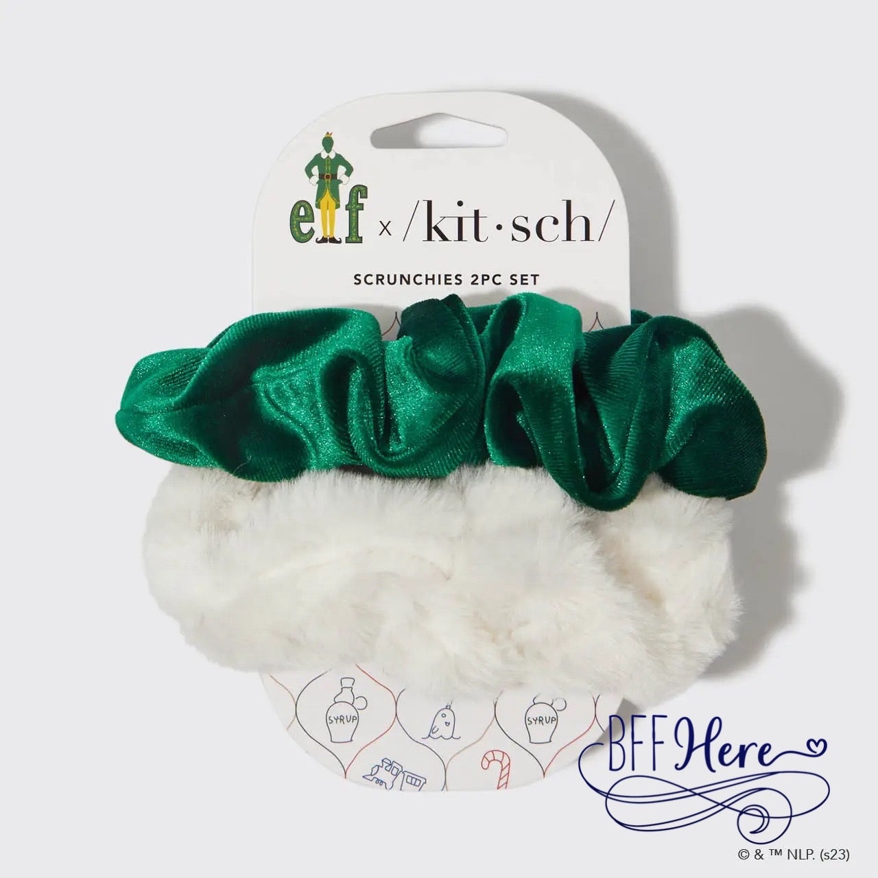 Elf X Kitsch Scrunchies 2pc - White & Green - BFF Here