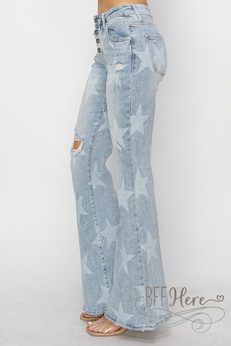 Starry Flare: Distressed Denim Jeans by Risen Jeans - BFF Here