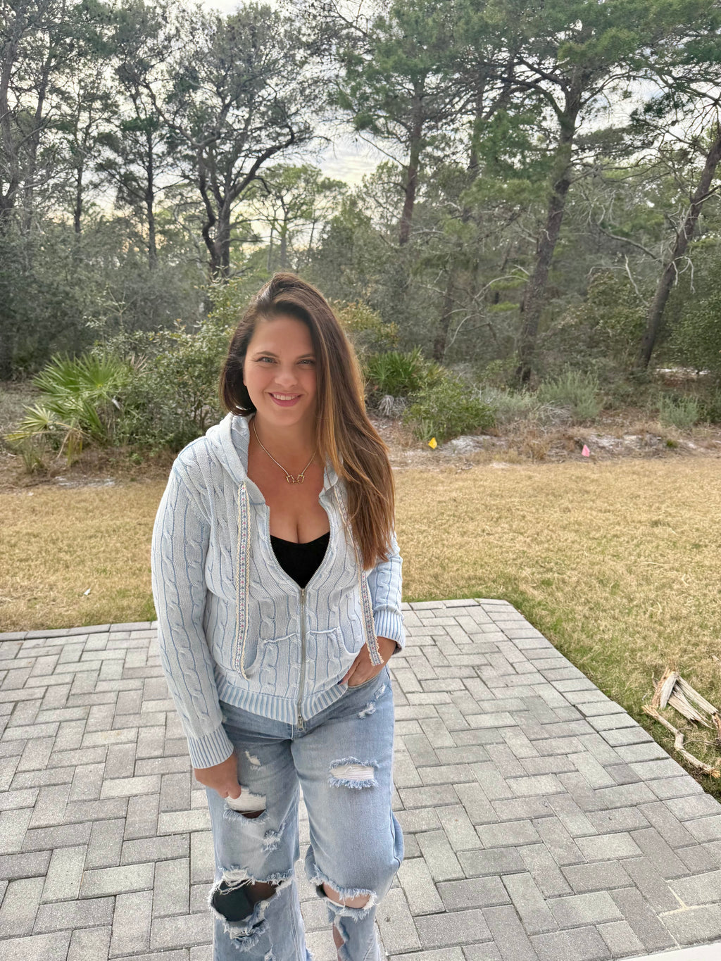 Full Sleeve Solid Acrylic Sweater Hoodie Zip Up Knit Top by POL (Ships 2-3 weeks) - BFF Here