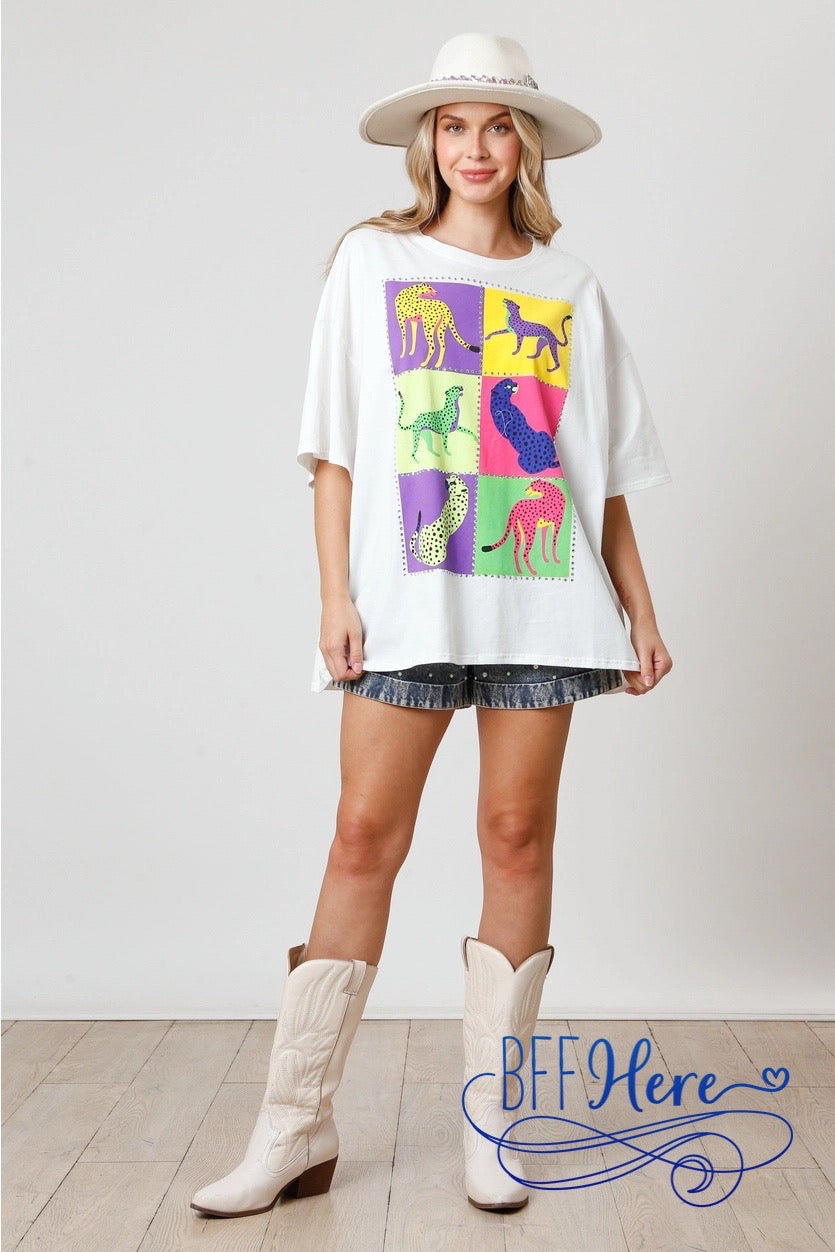 Wild & Stylish: Color Block Cheetah Tee Choice of Color - BFF Here