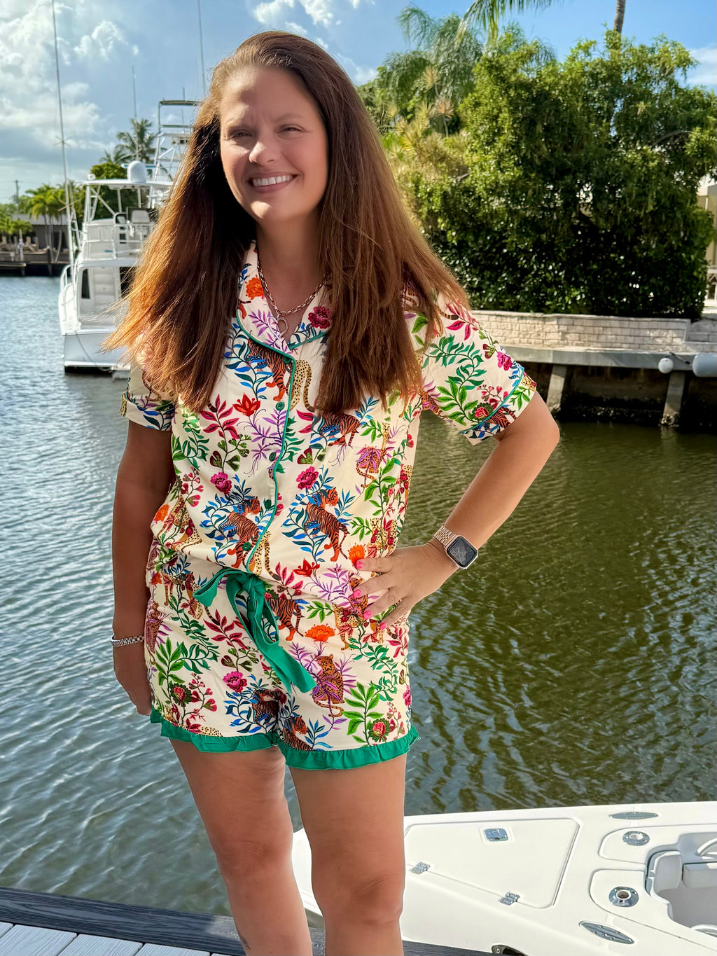 Jungle Oasis Short Sleeve Ruffle Pajama Set by Jess Lea - BFF Here