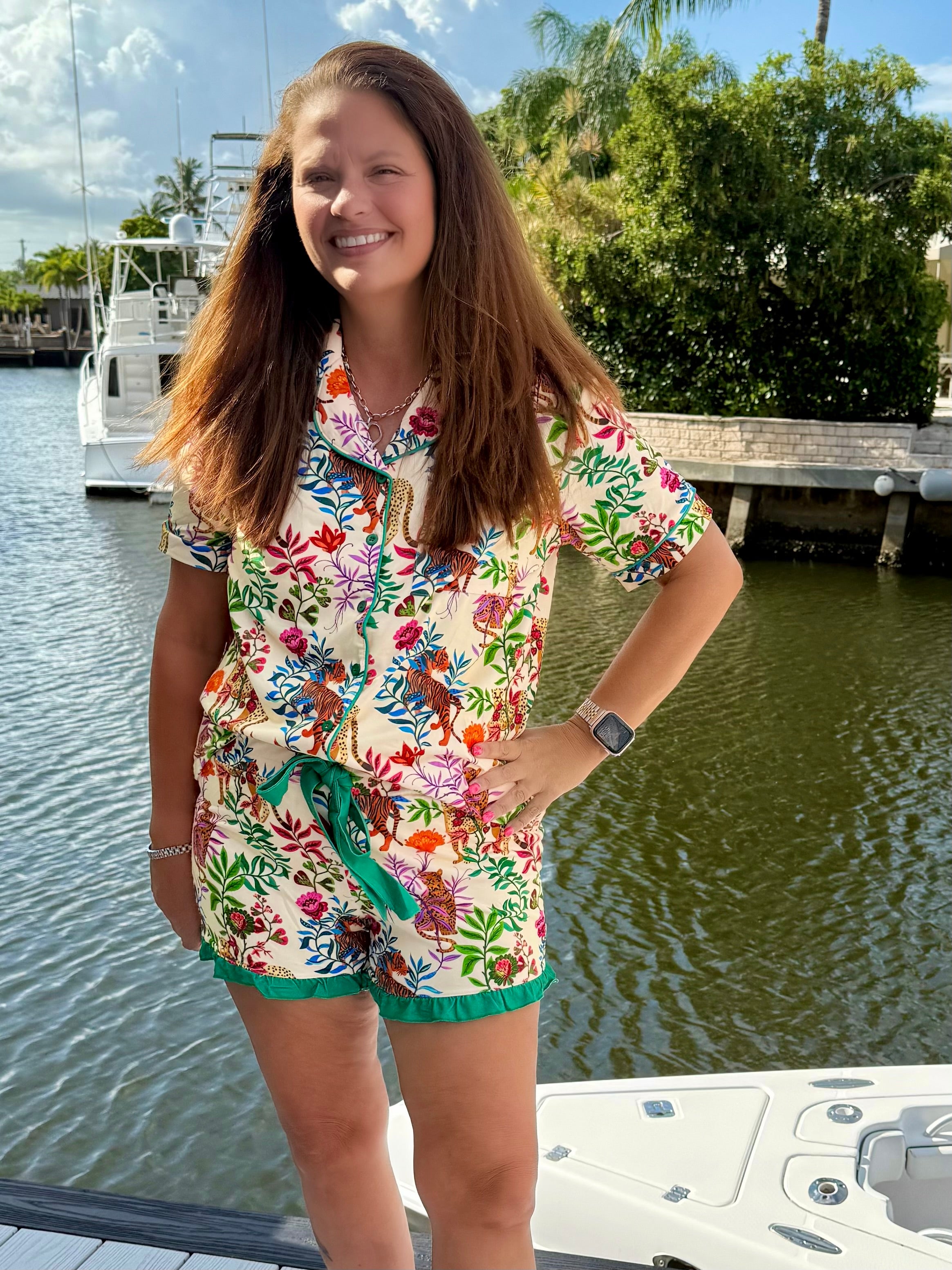 Jungle Oasis Short Sleeve Ruffle Pajama Set by Jess Lea - BFF Here