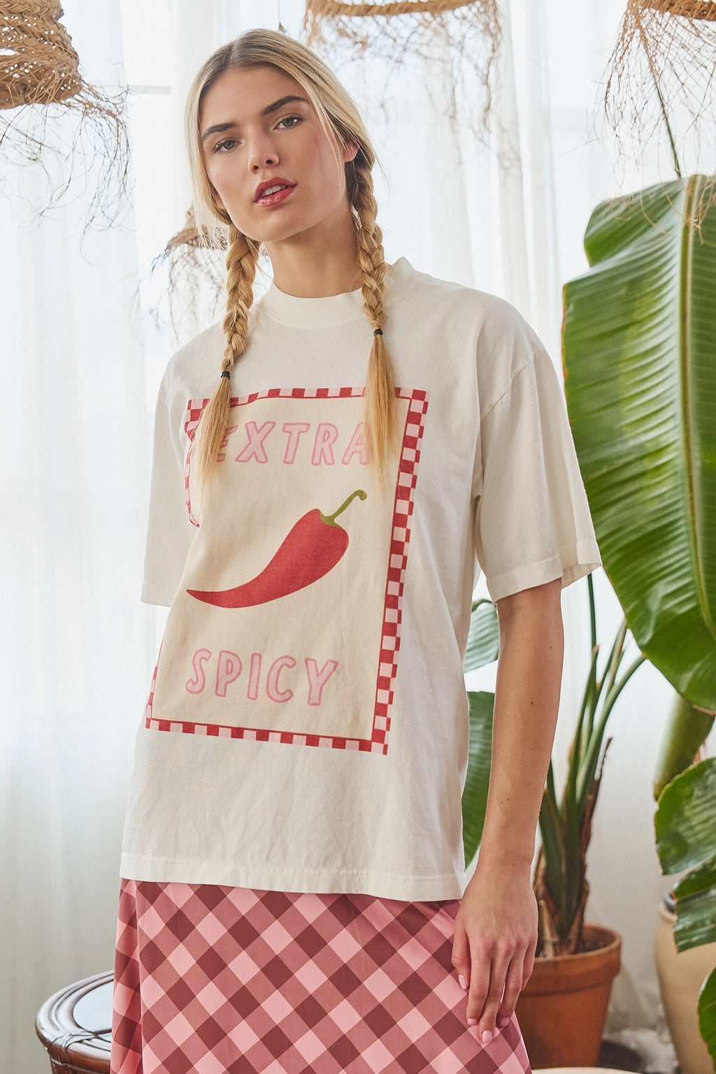 Extra Spicy Chili Pepper Checkerboard Graphic Tee by Jade by Jane (Ships 2-3 weeks) - BFF Here