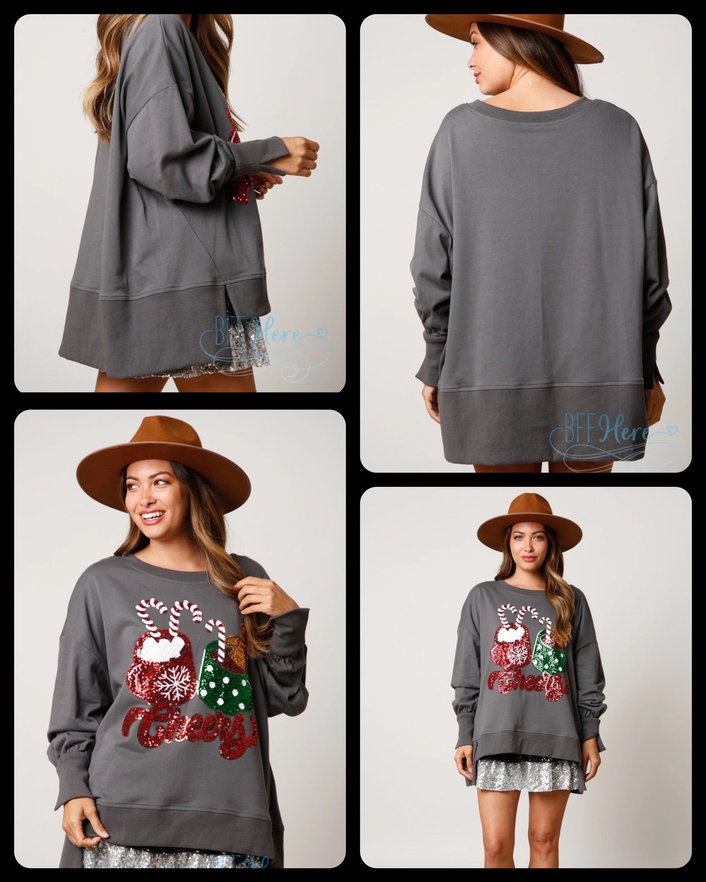 Warm Wishes, Sparkling Style: Cheers Hot Cocoa Sequin Sweatshirt - BFF Here