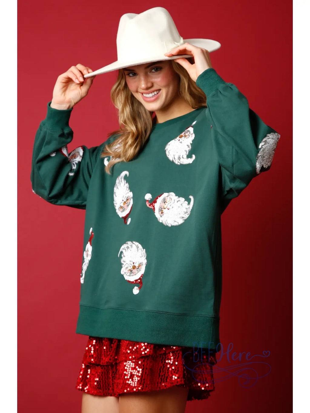 Santa's Sparkle: Sequin Sweatshirt for Holiday Glamour - BFF Here
