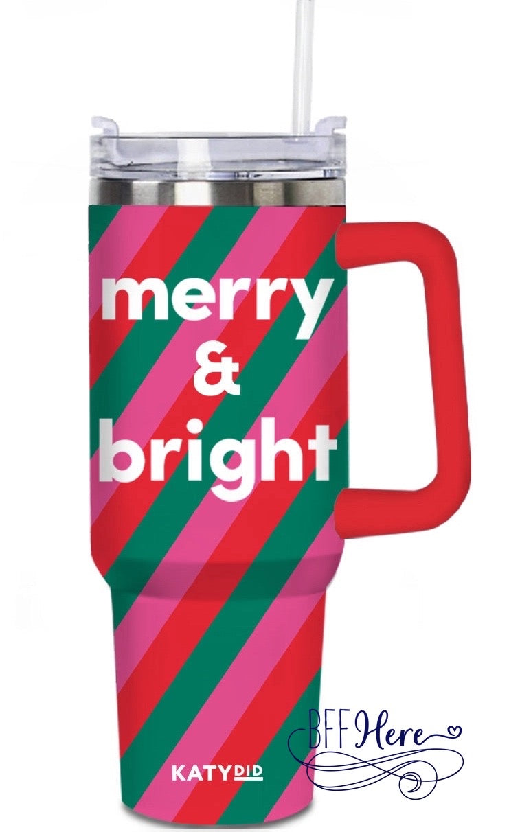 Cheerful Stripes: Merry & Bright Tumbler Cup - BFF Here