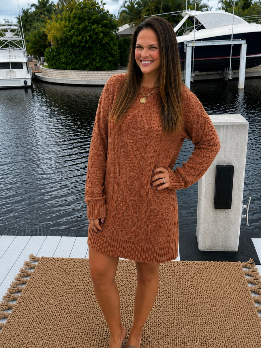 PREORDER: Cozy Comfort Cable Knit Sweater Dress (ETA: August)