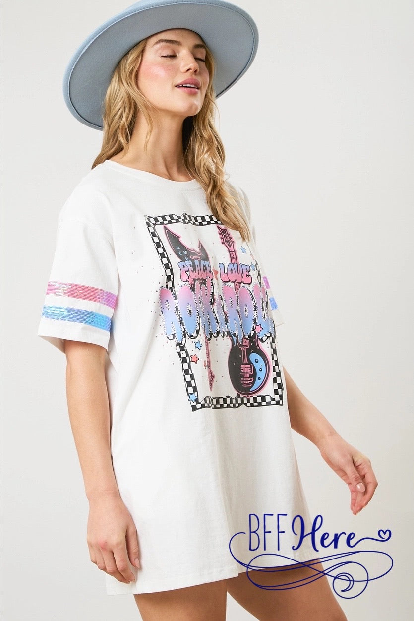 PREORDER: Electric Encore: Rock N Roll Print T-Shirt Dress (Ships Beginning of February) - BFF Here