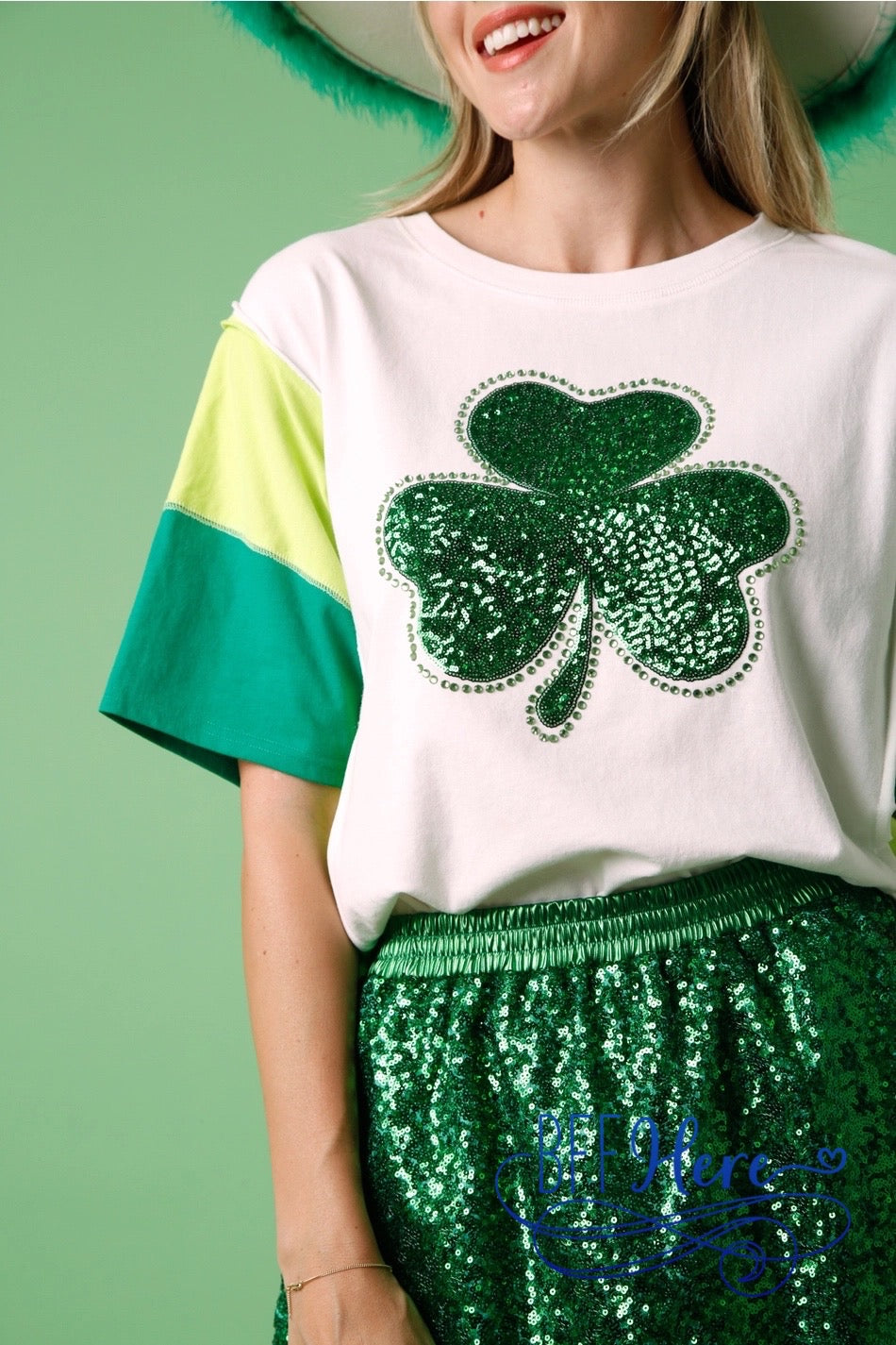 Irish Patchwork: St. Patrick's Color Block Clover Top" - BFF Here