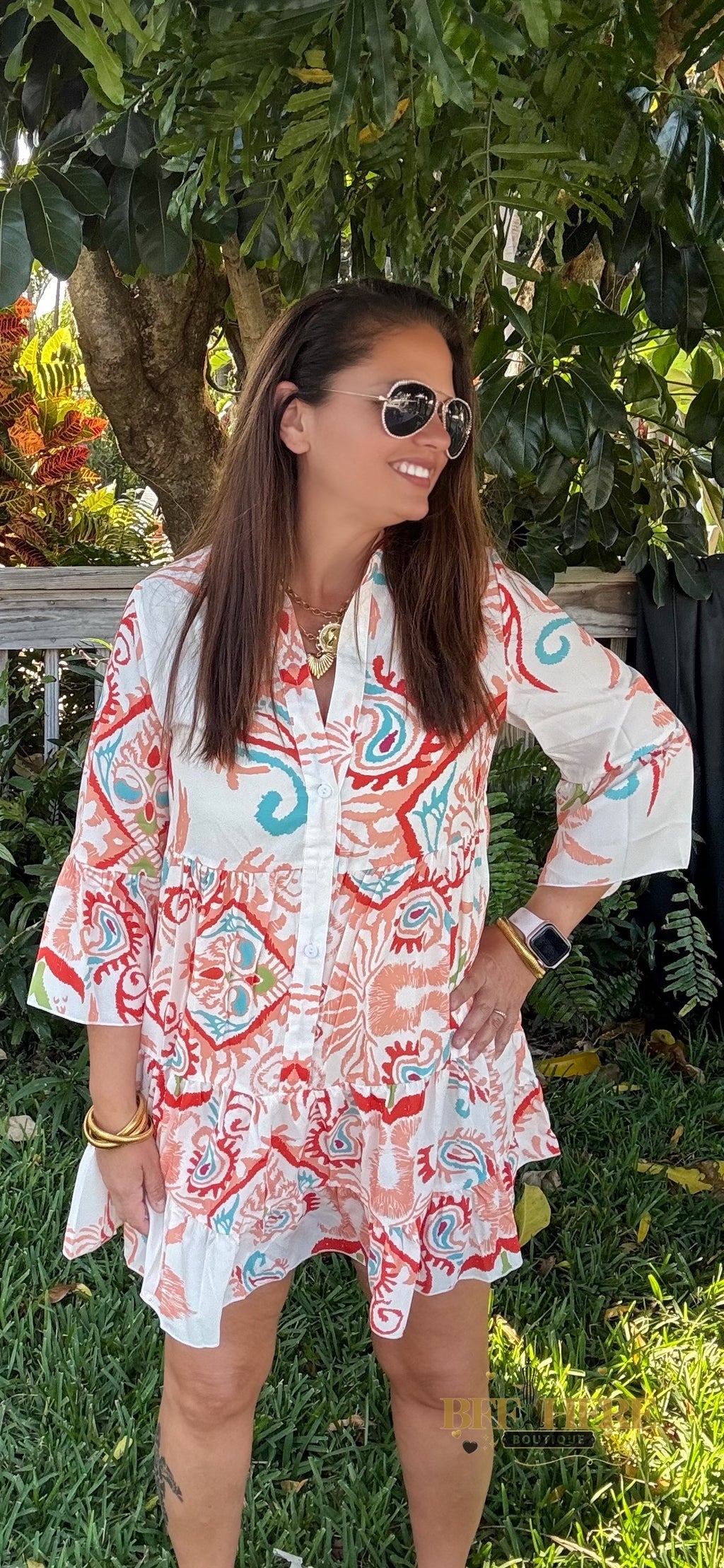 Sunset Swirl Button Dress - BFF Here