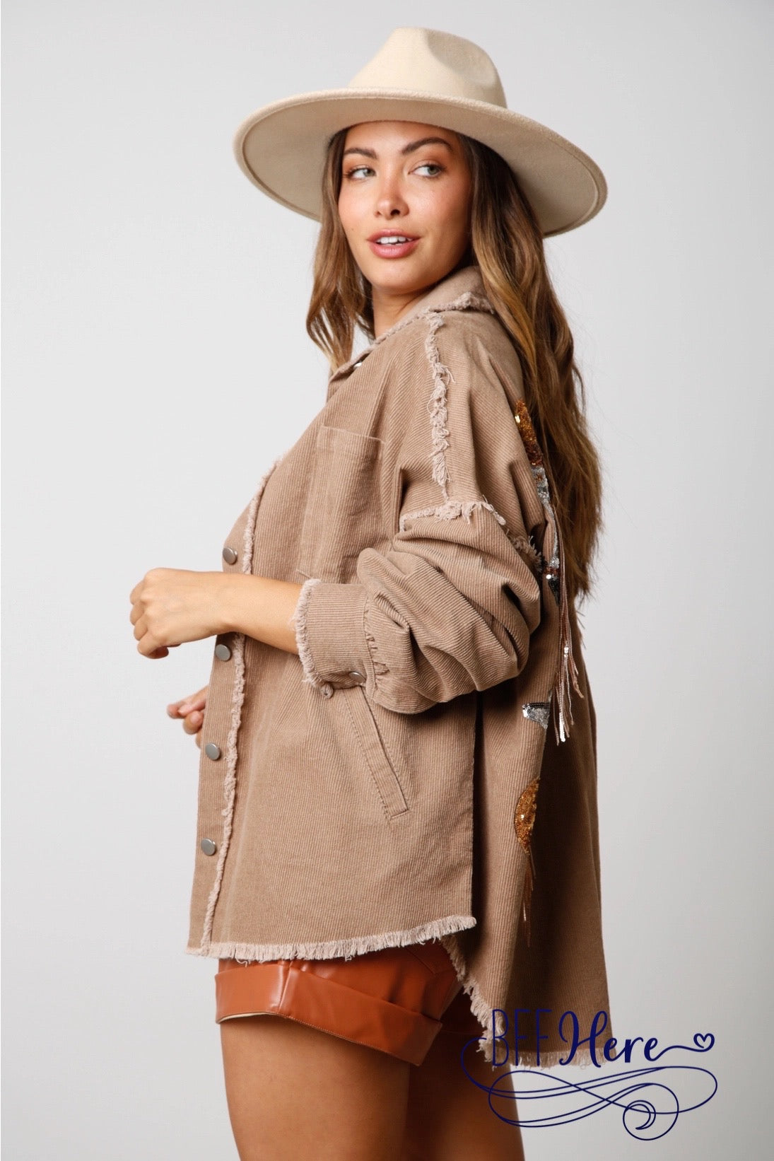 Frontier Sparkle: Western-Inspired Sequin Corduroy Jacket - BFF Here