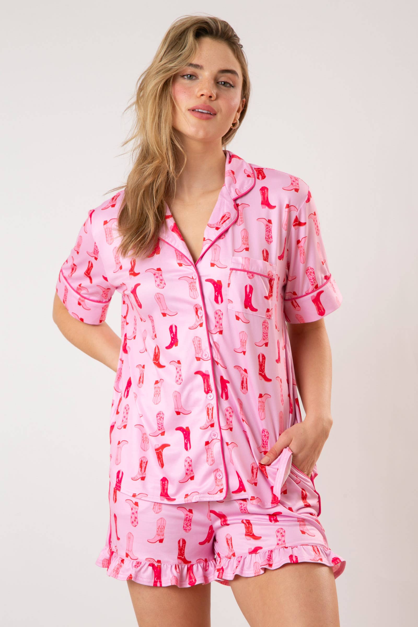 Boot Scootin' Bliss Pink Cowgirl PJ Shirt - BFF Here