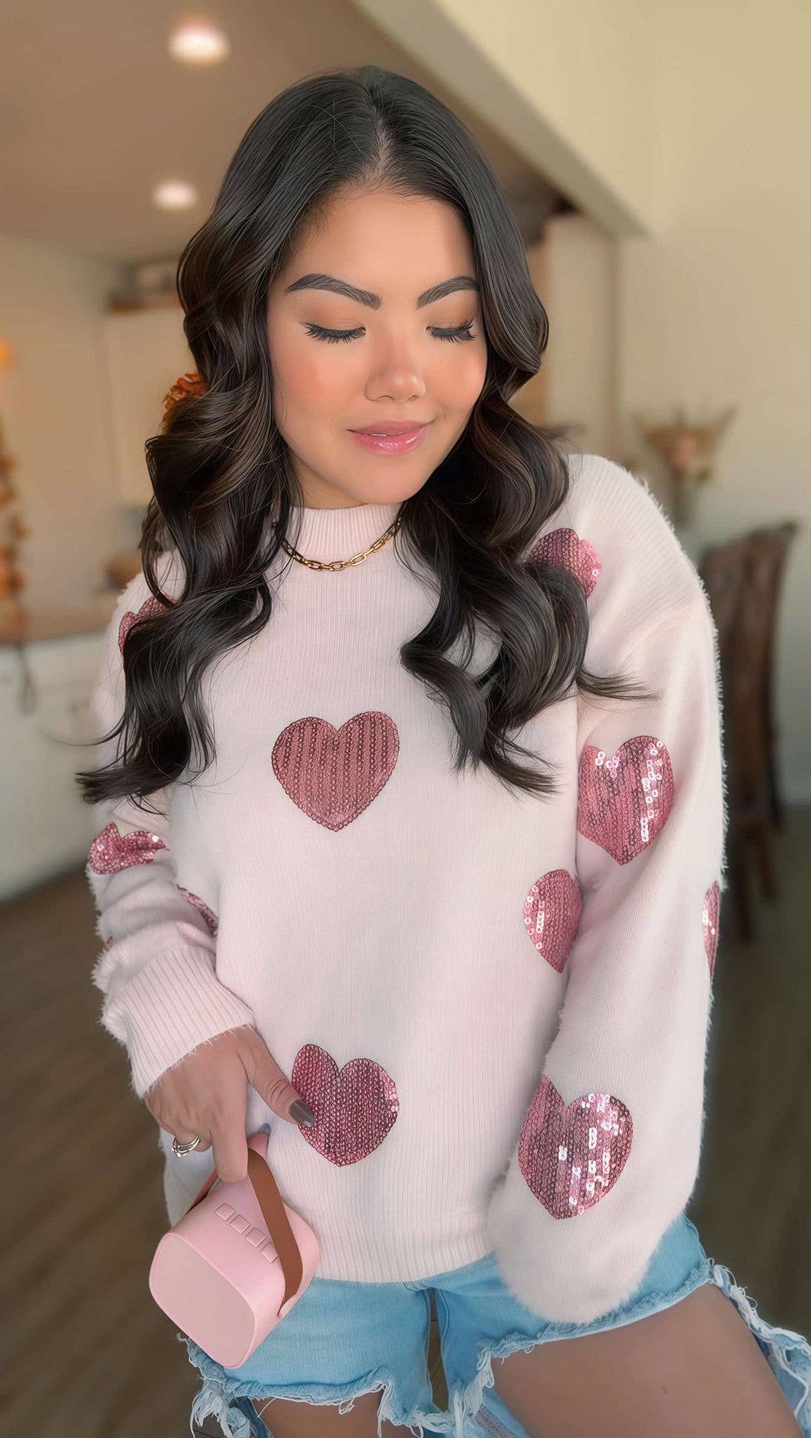 Victoria Sequin Heart Ultra Soft Sweater by JadyK - BFF Here