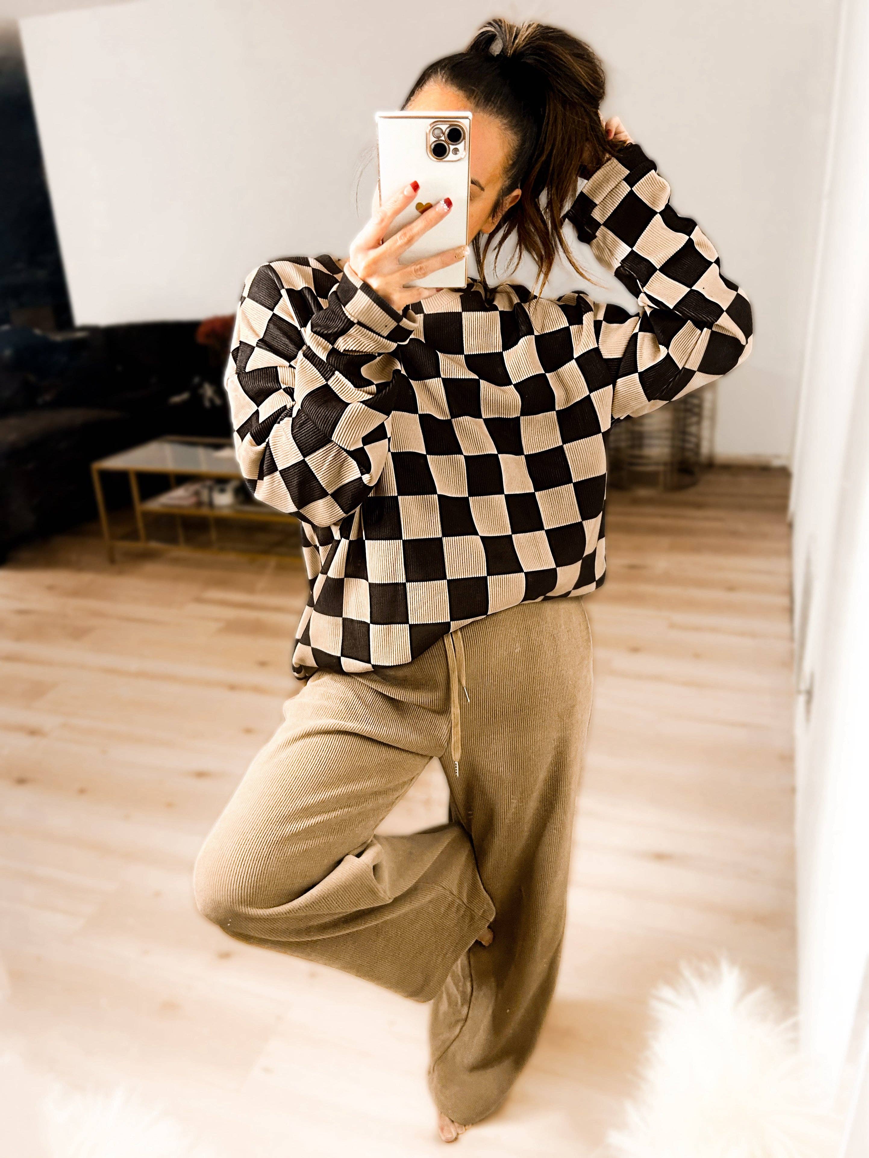Charlie Checkered Corded Crew Sweater Set - BFF Here