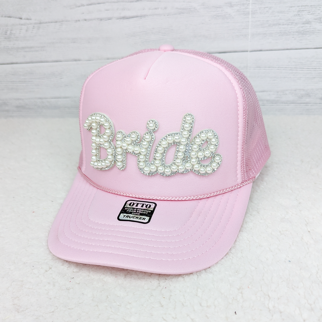 Glam Bride Pink Pearl Trucker Hat - BFF Here