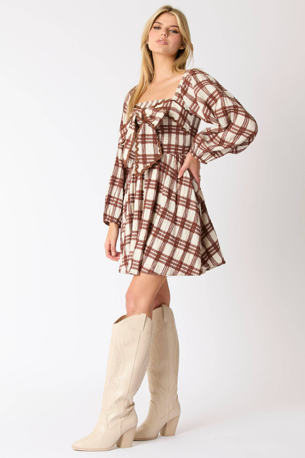 Check Pattern Tied Strap Detail on Bust Mini Dress - Preorders - BFF Here