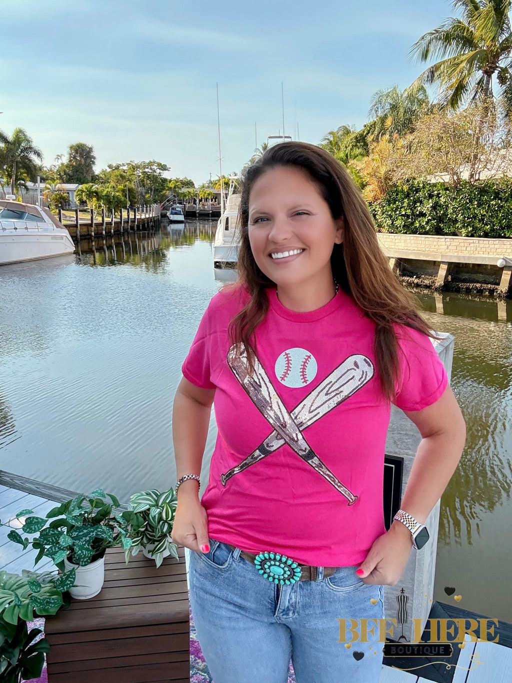 Diamonds and Dugouts Sequin Bats and Baseball Patch Tee - BFF Here