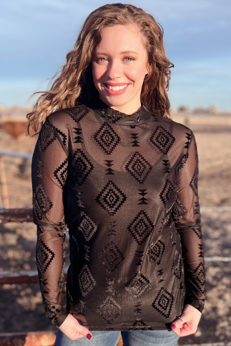 Berlin Long Sleeve Velvet Mesh Top by Sterling Kreek - BFF Here