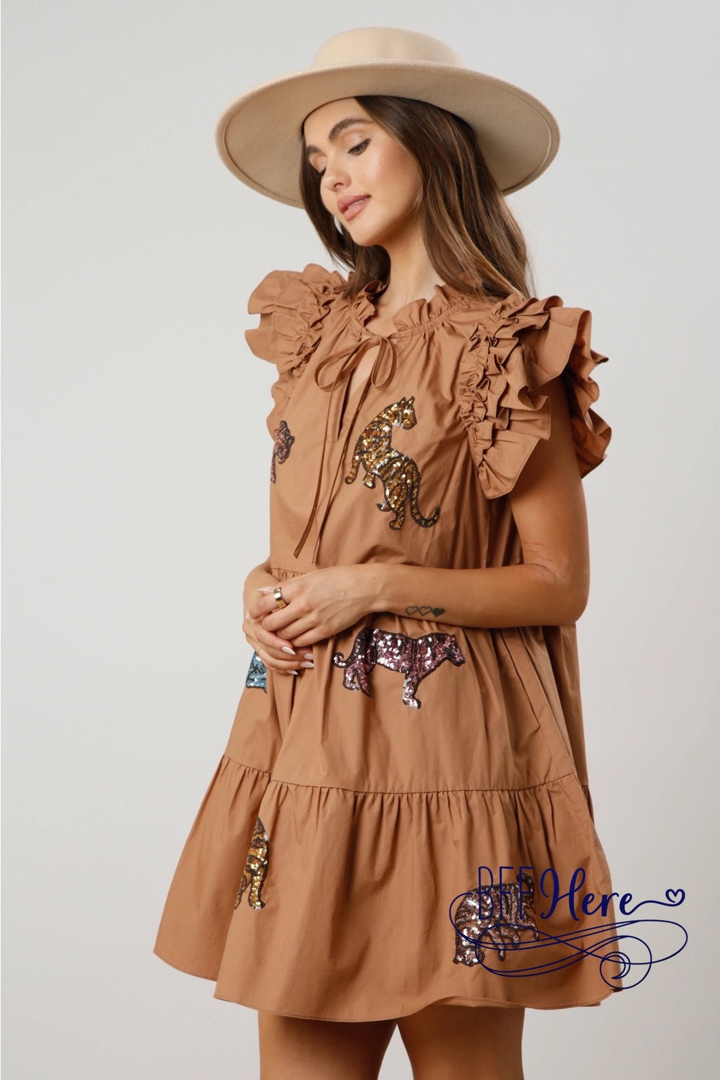 Glittering Jungle: Sequin Tiger Tiered Mini Dress / Choice of Color - BFF Here