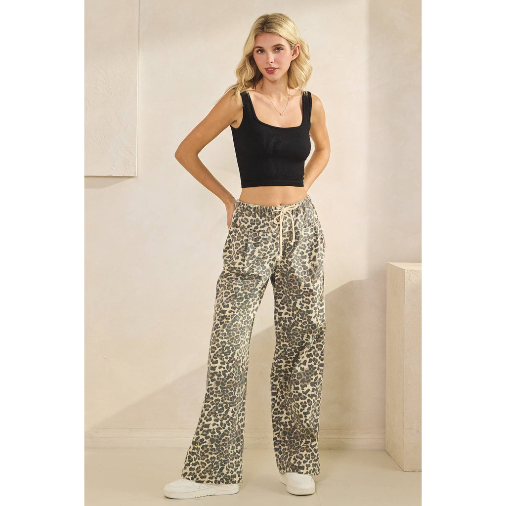 Leopard Printed Striped Wide Legged Pants - BFF Here