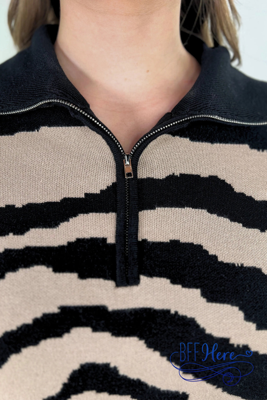 Zuri Zebra Quarter Zip Pullover - BFF Here