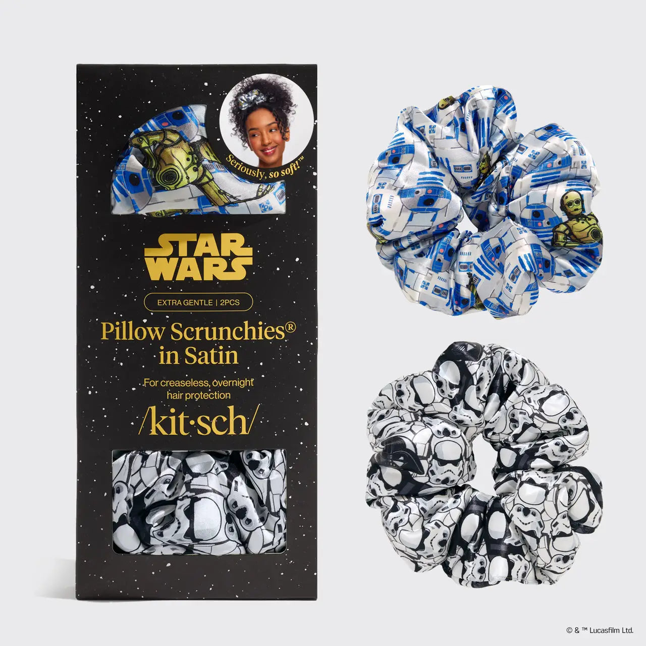 Star Wars™ & Kitsch Pillow Scrunchies® in Satin - R2-D2 & Stormtroopers (Ships Mid December)