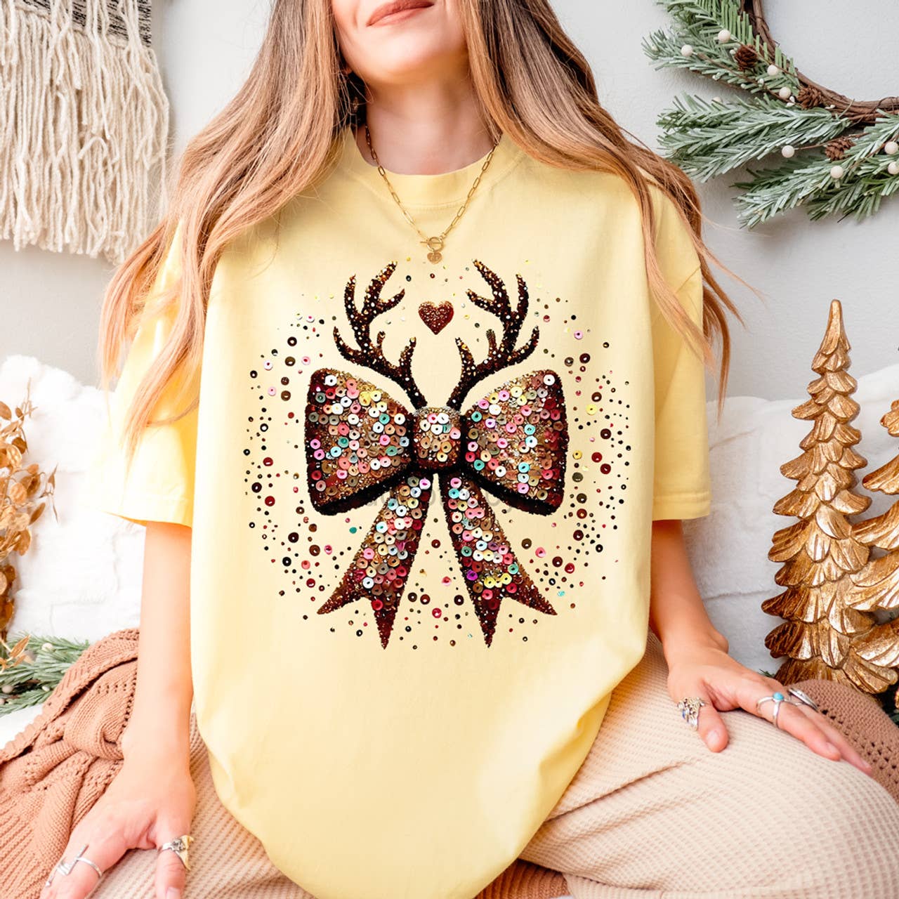 Sparkle & Antlers Sequin Bow Tee - BFF Here