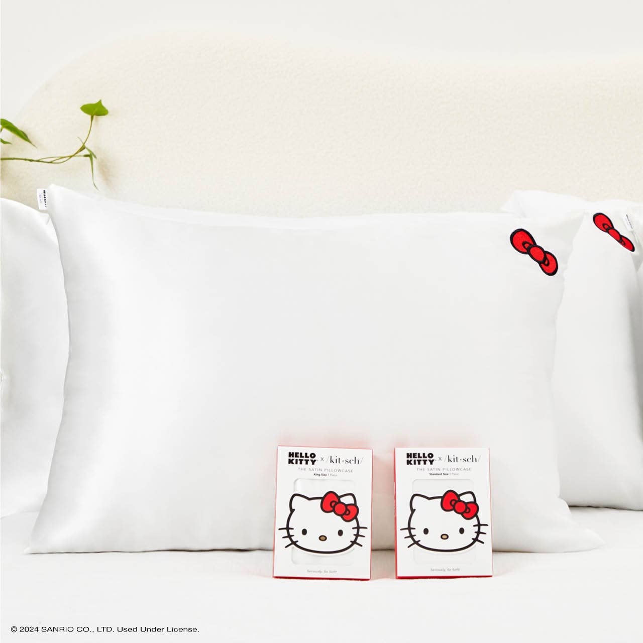 Hello Kitty x Kitsch Pillowcase Standard - Solid Ivory Kitty Bow - BFF Here