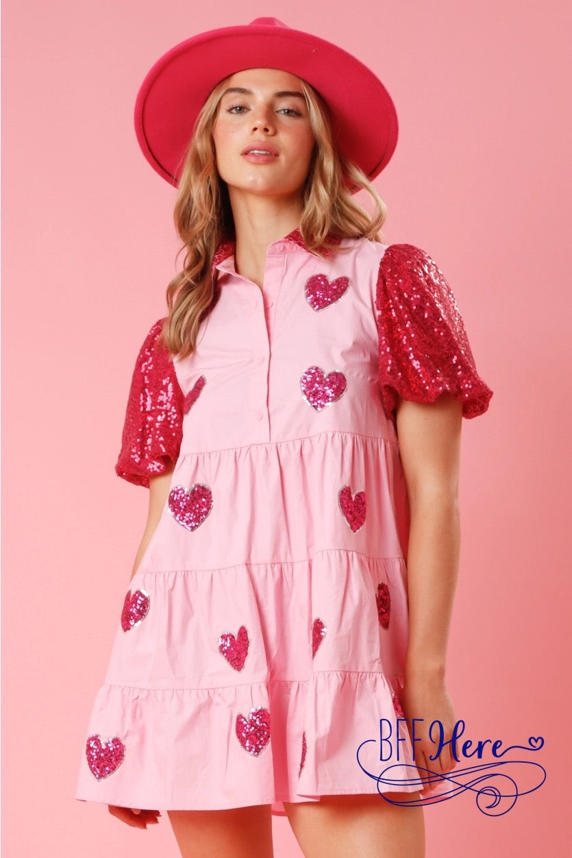 Glittering Love: Sequin Hearts Tiered Mini Dress - BFF Here