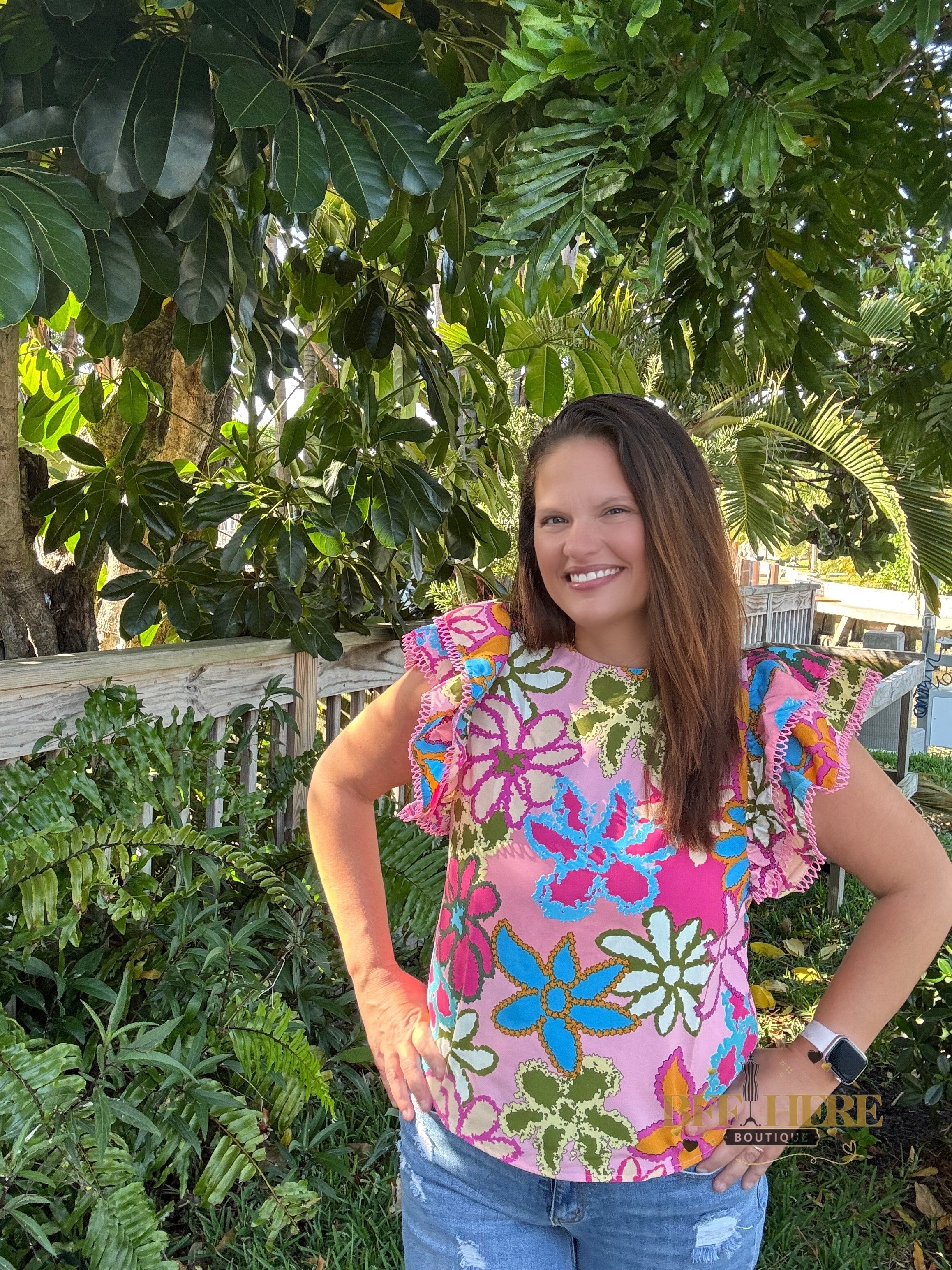 Floral Fiesta Ruffle Sleeve Top - BFF Here