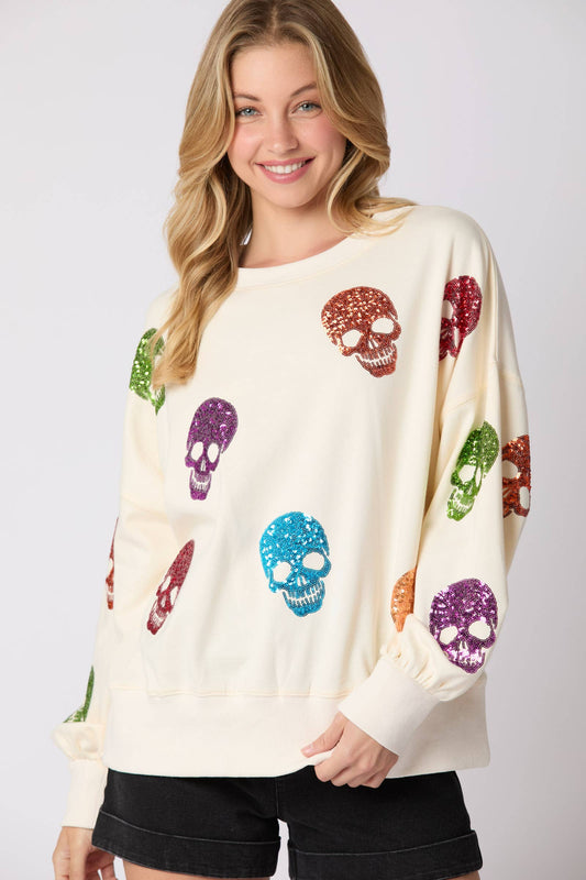 Spooky Sparkle Skull Halloween Sweatshirt - BFF Here