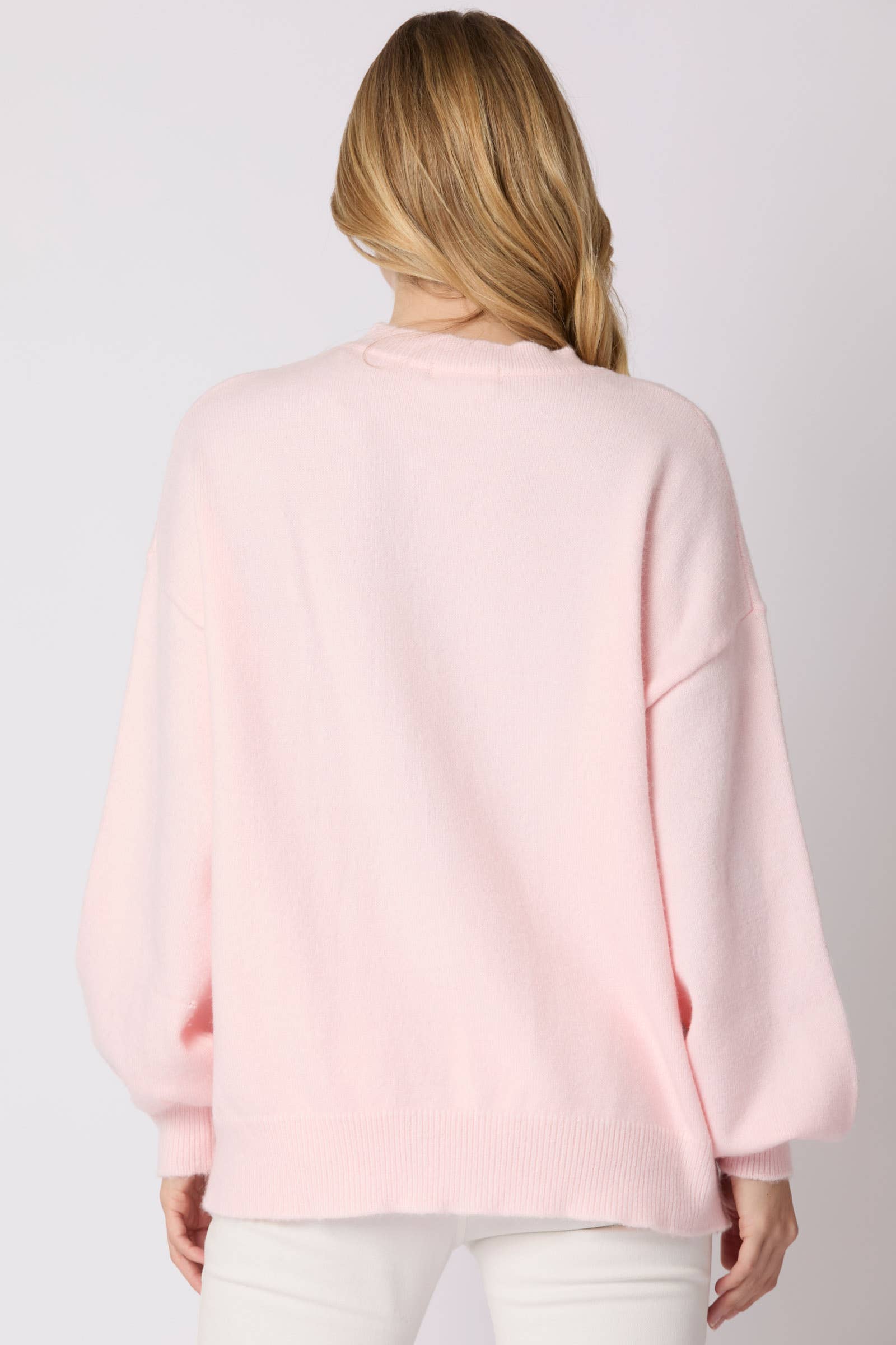 Tickled Pink Pearl Bow Sweater - BFF Here