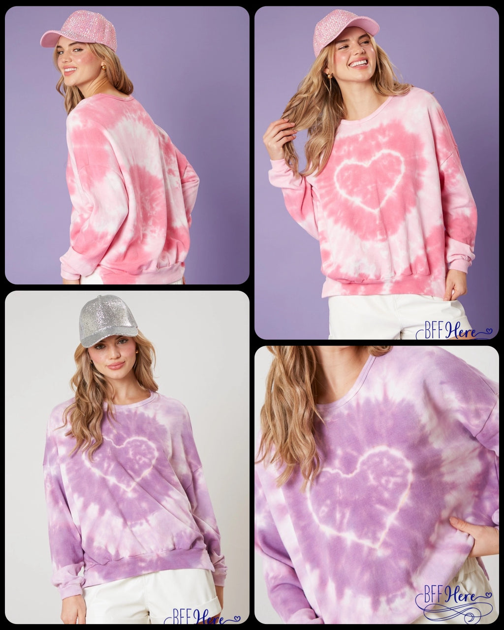 Kaleidoscope of Hearts: Tie Dye Heart Sweatshirt / Choice of Color - BFF Here