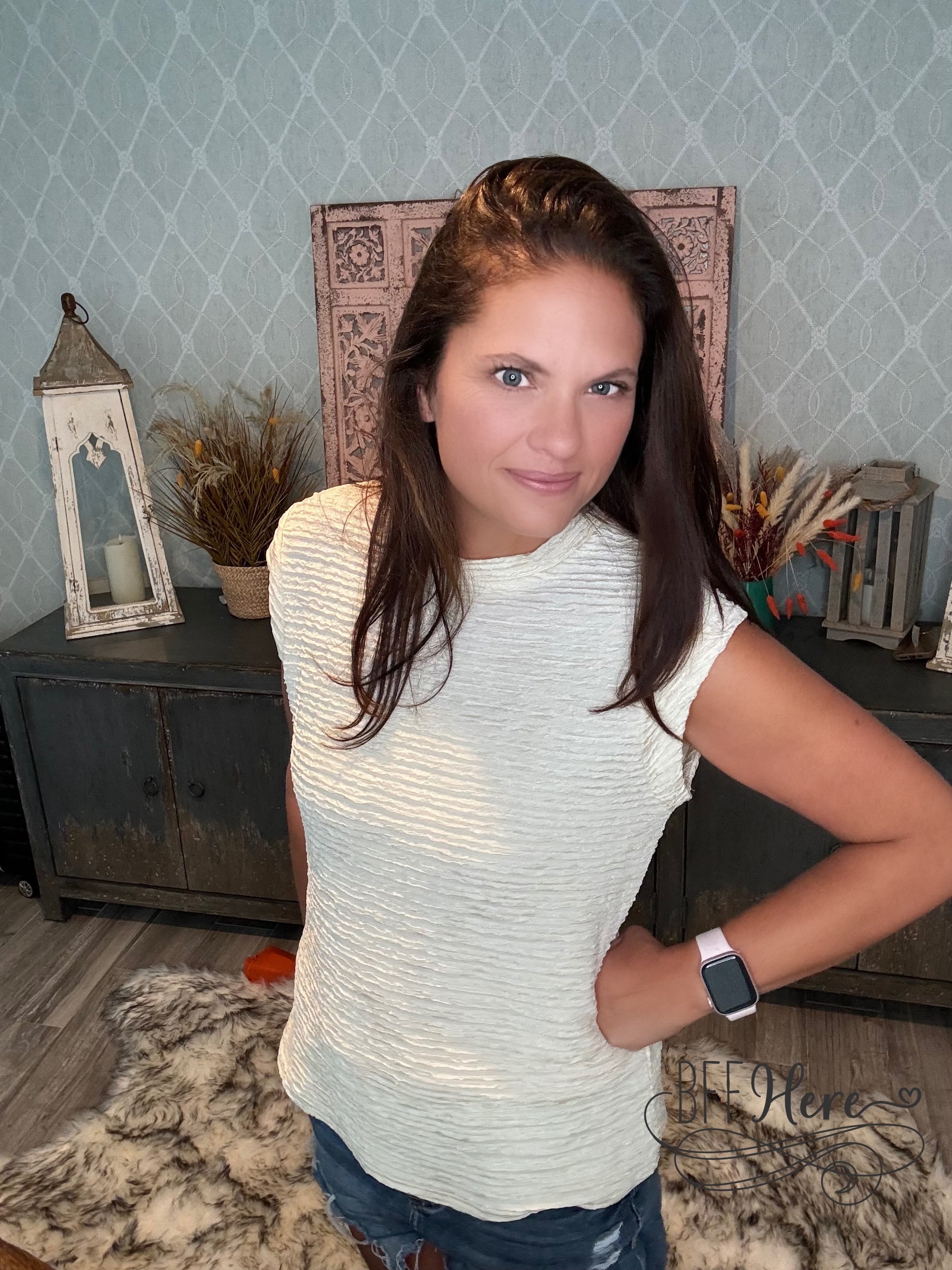Neutral Charm: Textured Beige Top - BFF Here