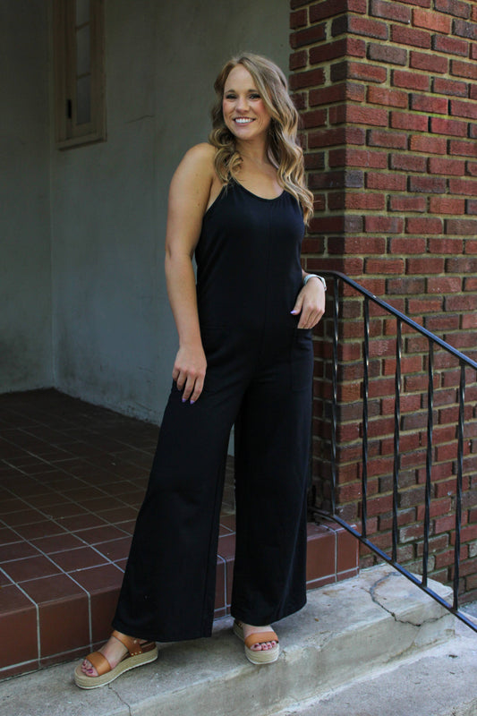 PREORDER: Sassy Black Wide Leg Jumpsuit (Ships End of July) - BFF Here