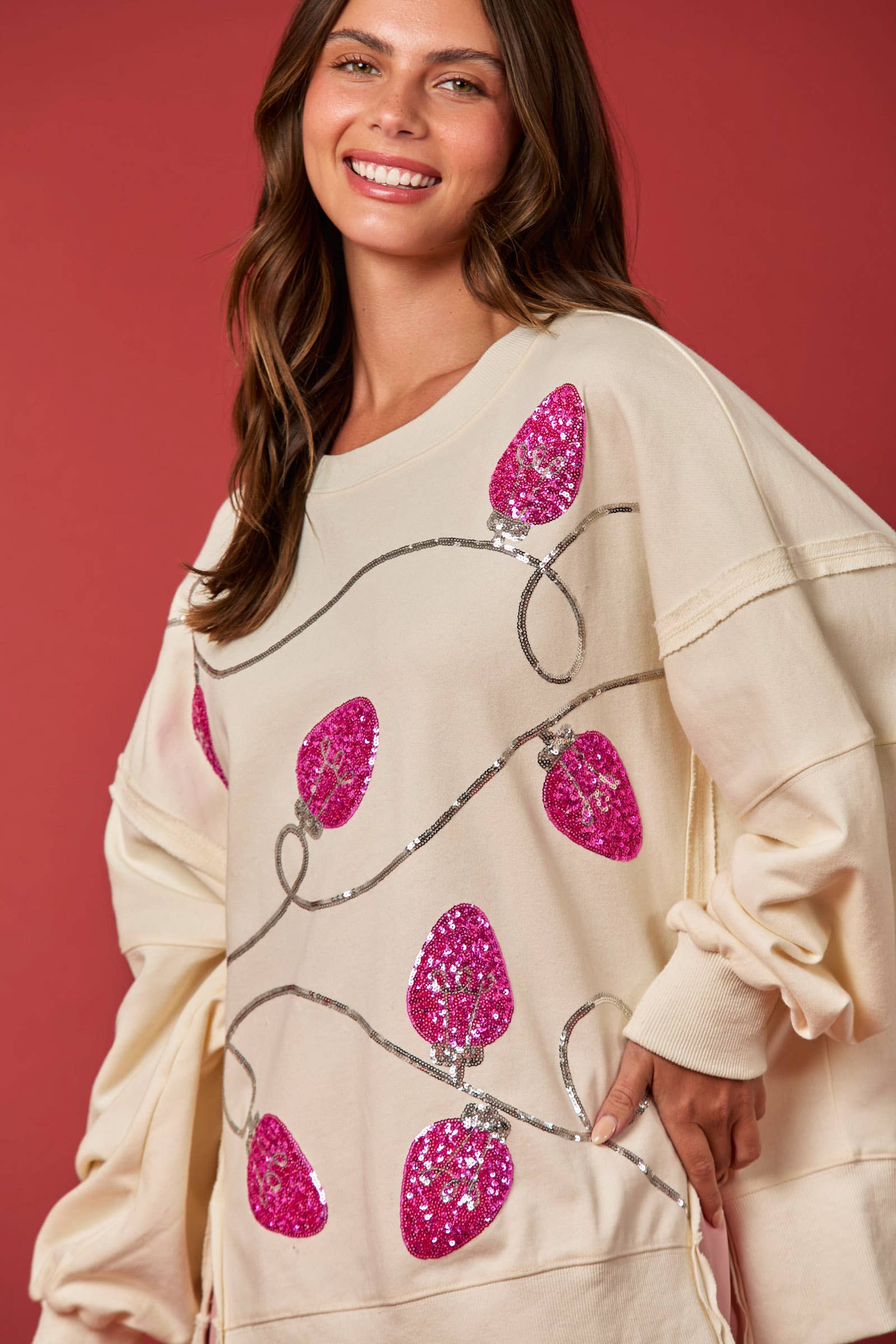 Festive Lights Sequin Sweatshirt / Choice of Color - BFF Here