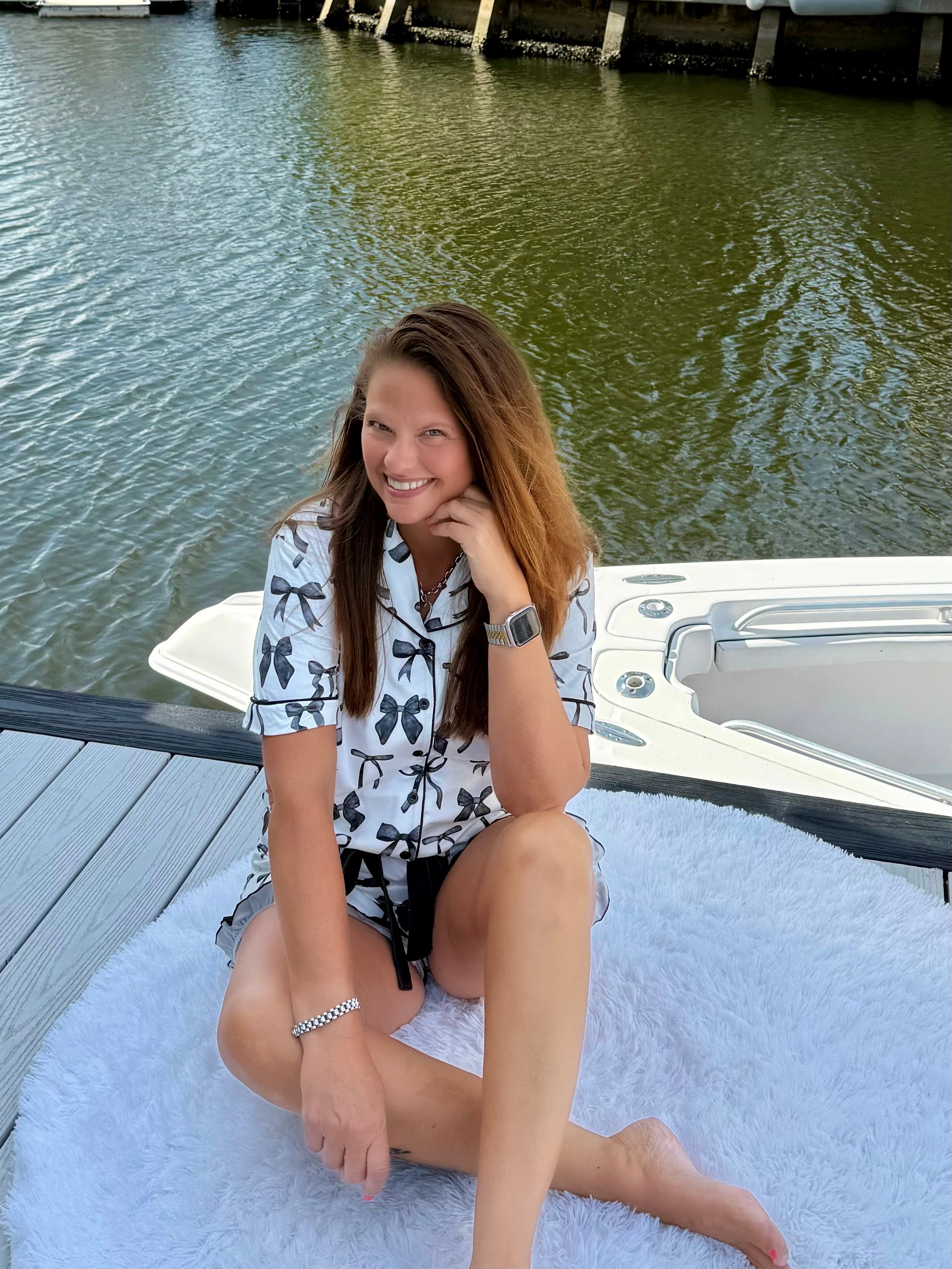 Midnight Bow Short Sleeve Ruffle Pajama Set by Jess Lea - BFF Here