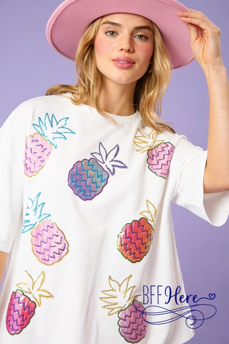 Sparkle & Sizzle: Sequin Pineapples Tee - BFF Here