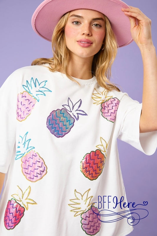 Sparkle & Sizzle: Sequin Pineapples Tee - BFF Here