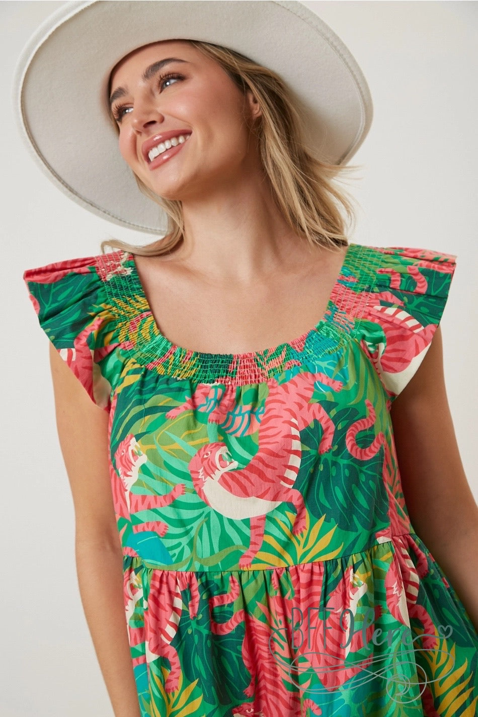 Jungle Majesty: Tropical Tiger Print Dress - BFF Here