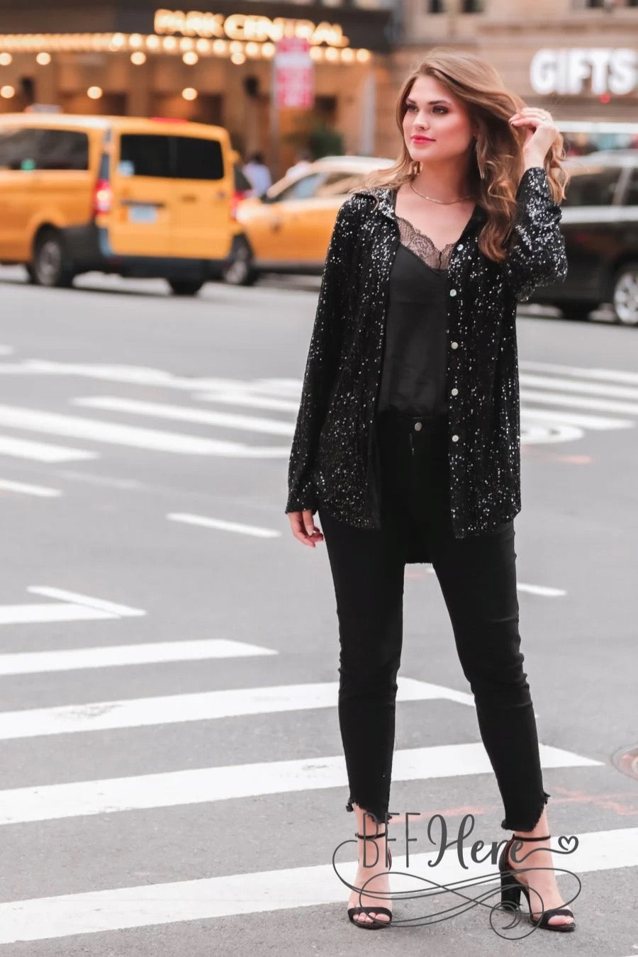 Attention Seeker Sequin Button Up Top — Black - BFF Here