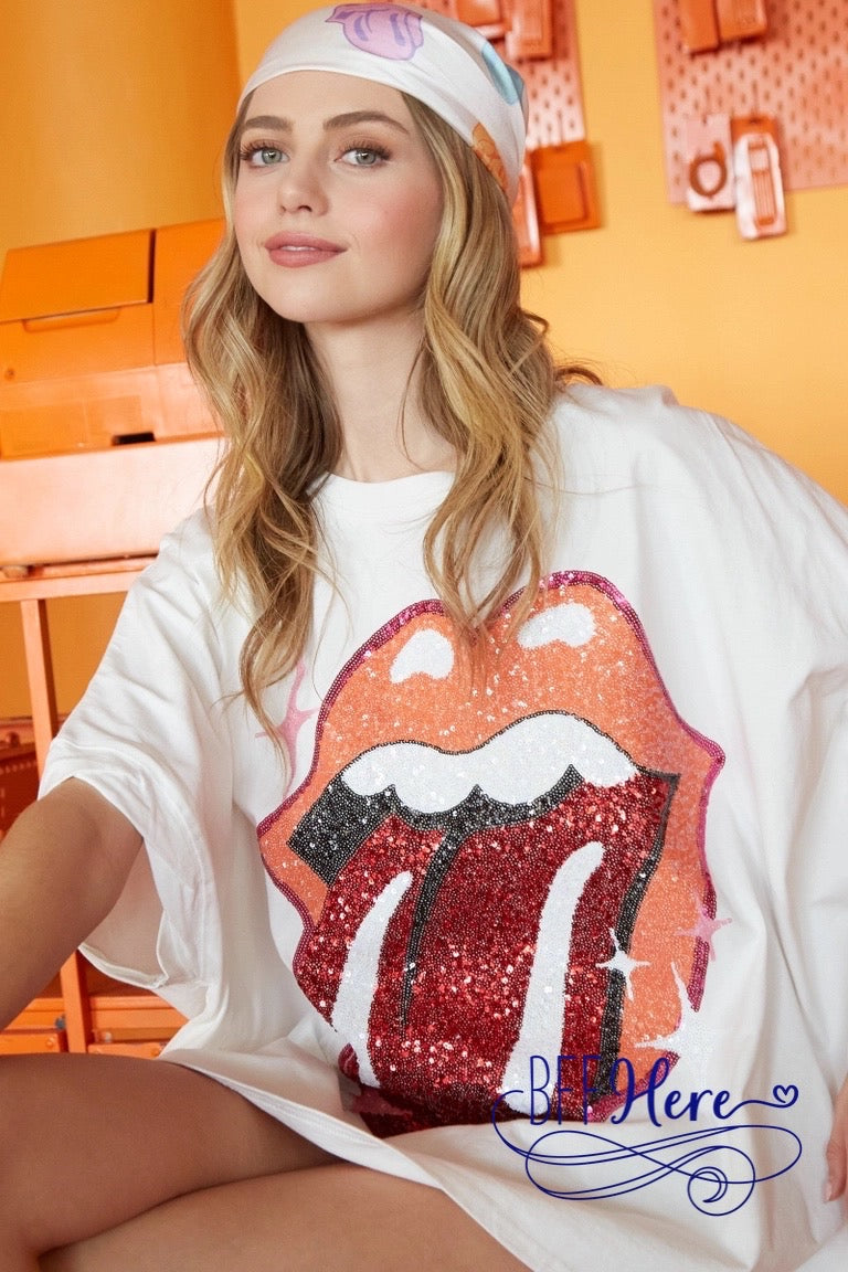 PREORDER: Iconic Flash: Rolling Stones Sequin Tongue Tee (Ships Middle of March ) - BFF Here