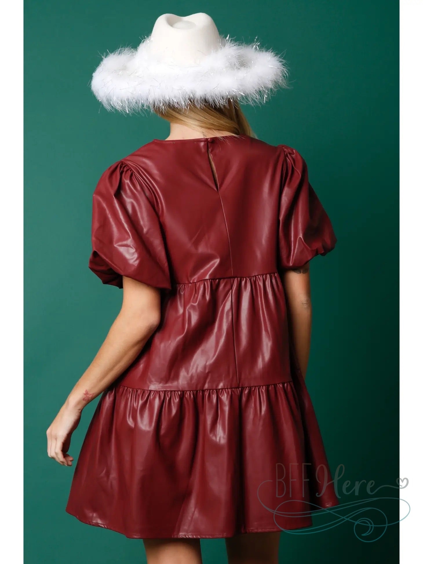 Celestial Chic: Star-Embellished Faux Leather Dress - BFF Here